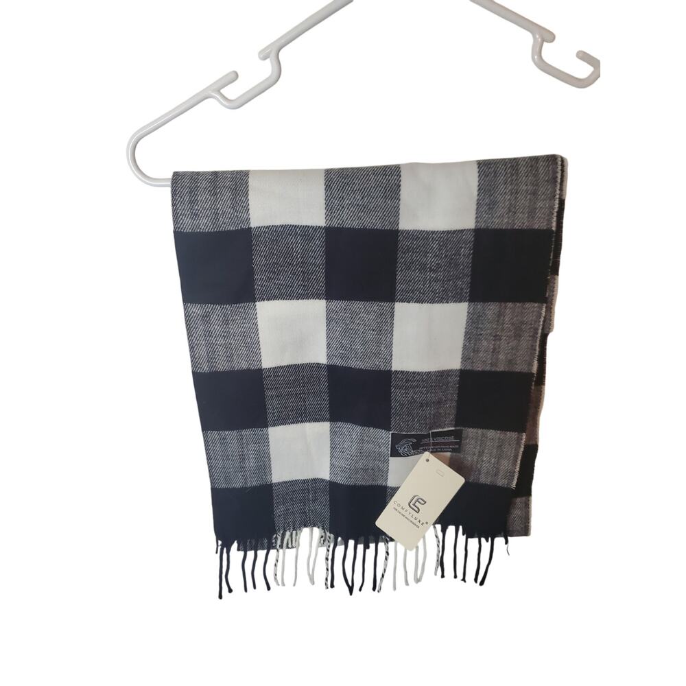 Comfy Luxe Black/White Checkered Scarf, NWT